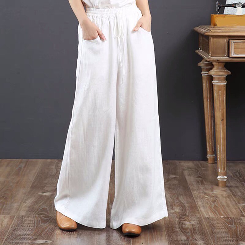 ✨PREORDER✨ Literary cotton and linen women's summer wide-leg trousers loose tight high waist large size thin drawstring linen straight casual pants
Size S-3XL 
$20