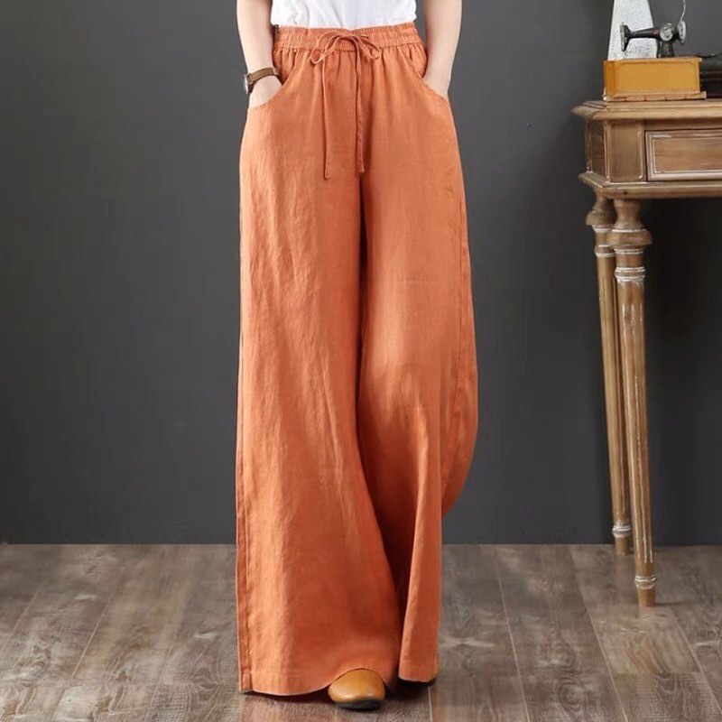 ✨PREORDER✨ Literary cotton and linen women's summer wide-leg trousers loose tight high waist large size thin drawstring linen straight casual pants
Size S-3XL 
$20
