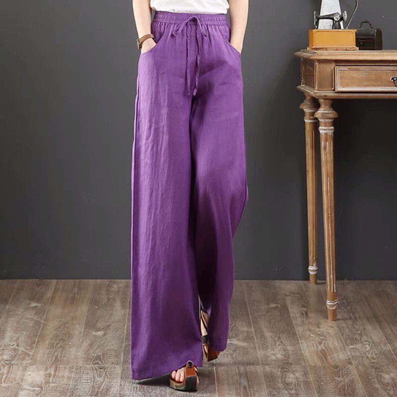✨PREORDER✨ Literary cotton and linen women's summer wide-leg trousers loose tight high waist large size thin drawstring linen straight casual pants
Size S-3XL 
$20