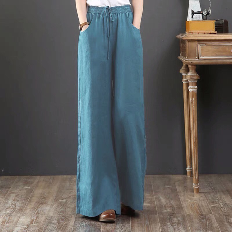 ✨PREORDER✨ Literary cotton and linen women's summer wide-leg trousers loose tight high waist large size thin drawstring linen straight casual pants
Size S-3XL 
$20