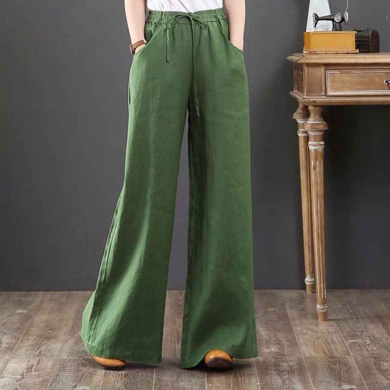 ✨PREORDER✨ Literary cotton and linen women's summer wide-leg trousers loose tight high waist large size thin drawstring linen straight casual pants
Size S-3XL 
$20