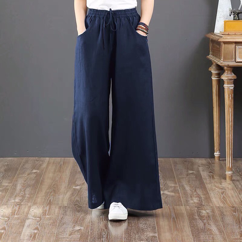 ✨PREORDER✨ Literary cotton and linen women's summer wide-leg trousers loose tight high waist large size thin drawstring linen straight casual pants
Size S-3XL 
$20