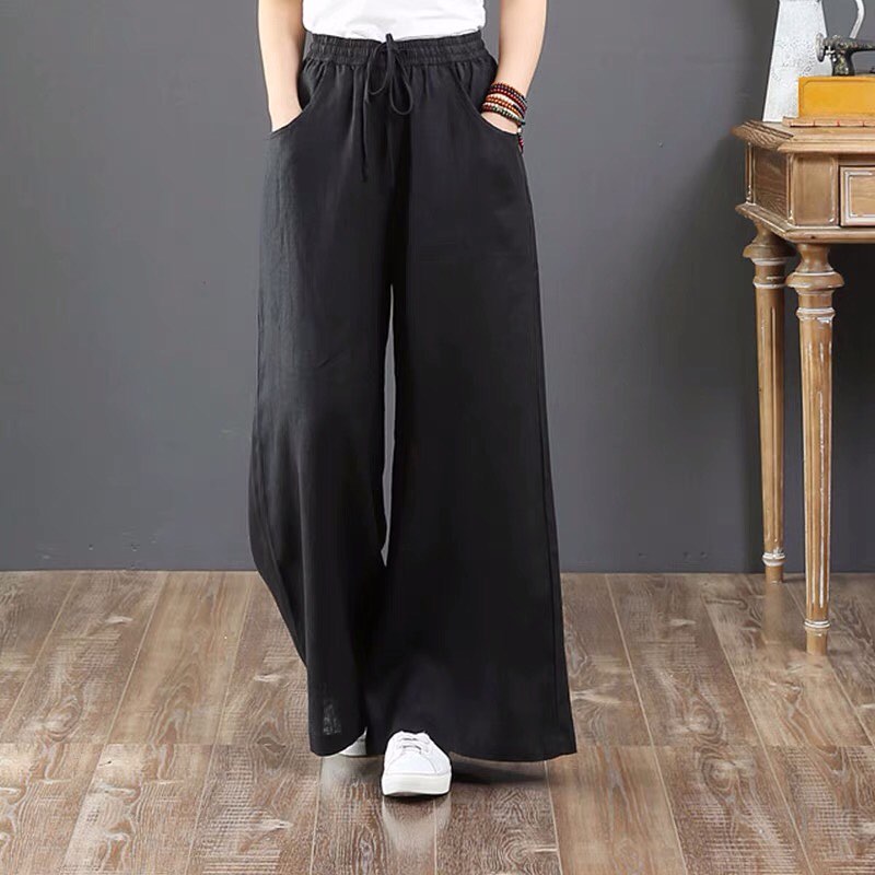 ✨PREORDER✨ Literary cotton and linen women's summer wide-leg trousers loose tight high waist large size thin drawstring linen straight casual pants
Size S-3XL 
$20