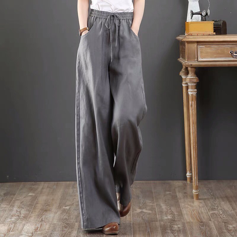 ✨PREORDER✨ Literary cotton and linen women's summer wide-leg trousers loose tight high waist large size thin drawstring linen straight casual pants
Size S-3XL 
$20