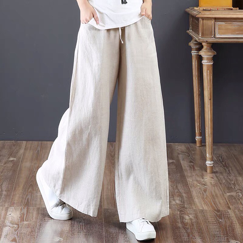 ✨PREORDER✨ Literary cotton and linen women's summer wide-leg trousers loose tight high waist large size thin drawstring linen straight casual pants
Size S-3XL 
$20