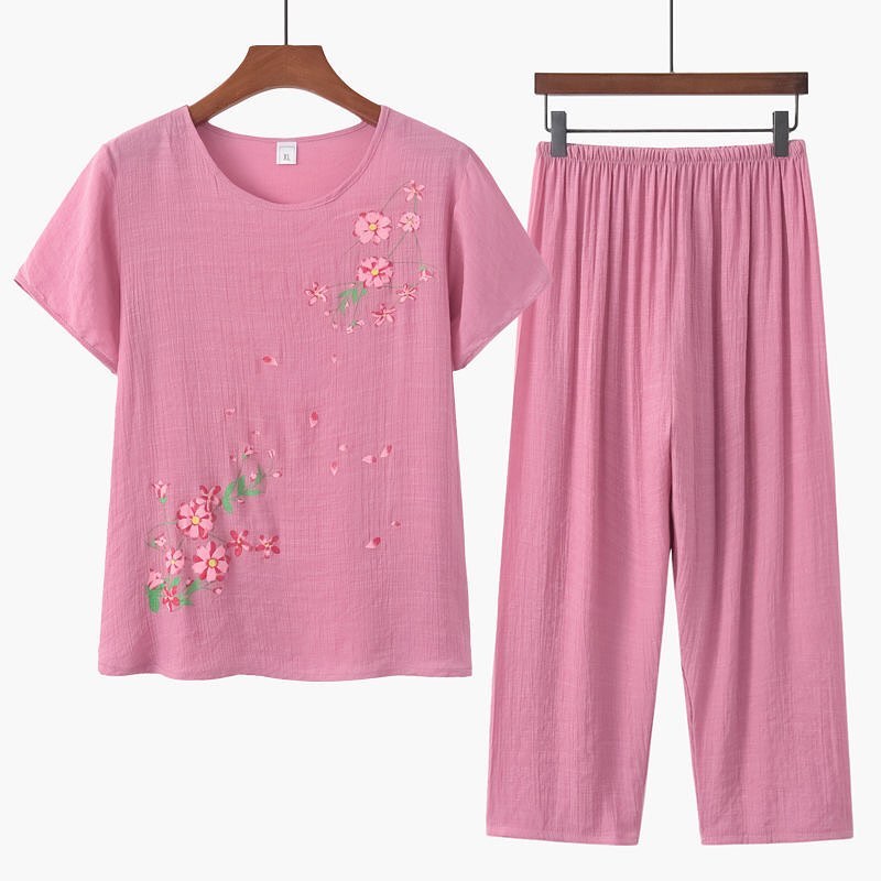 ✨PREORDER✨ Summer middle-aged and elderly grandma's cotton and linen women's tops and pants two-piece suit