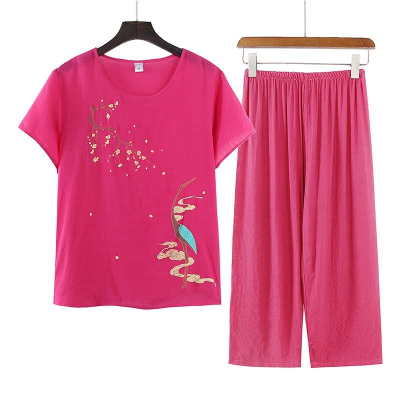 ✨PREORDER✨ Summer middle-aged and elderly grandma's cotton and linen women's tops and pants two-piece suit