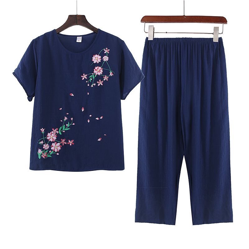 ✨PREORDER✨ Summer middle-aged and elderly grandma's cotton and linen women's tops and pants two-piece suit