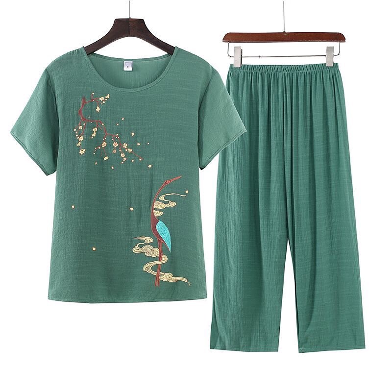 ✨PREORDER✨ Summer middle-aged and elderly grandma's cotton and linen women's tops and pants two-piece suit