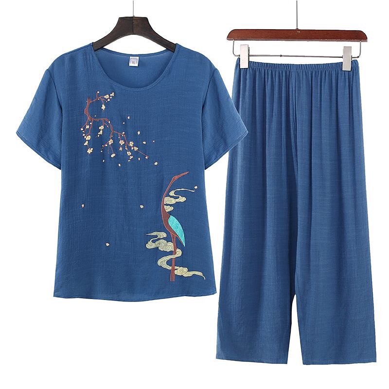 ✨PREORDER✨ Summer middle-aged and elderly grandma's cotton and linen women's tops and pants two-piece suit