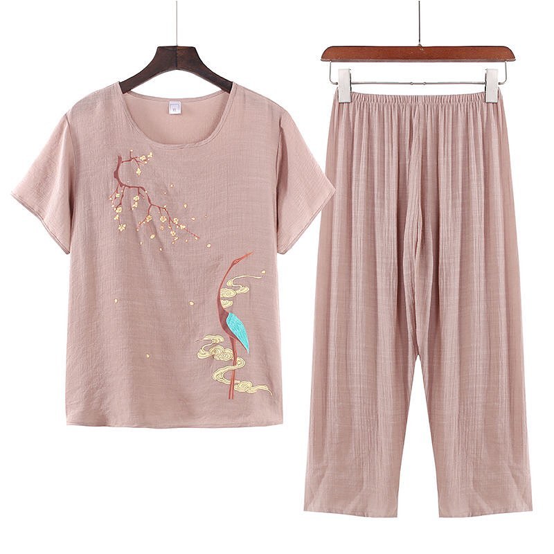 ✨PREORDER✨ Summer middle-aged and elderly grandma's cotton and linen women's tops and pants two-piece suit