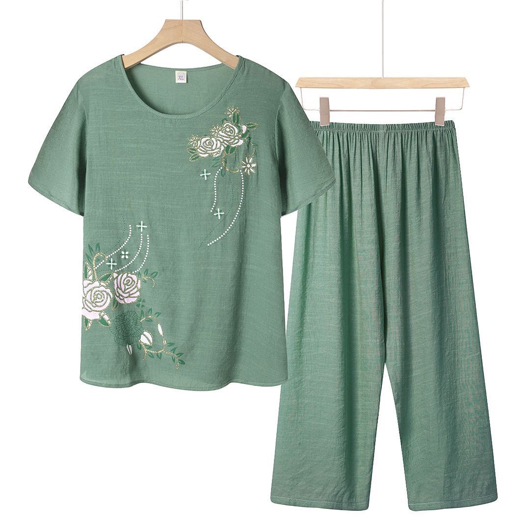 ✨PREORDER✨ Summer middle-aged and elderly grandma's cotton and linen women's tops and pants two-piece suit