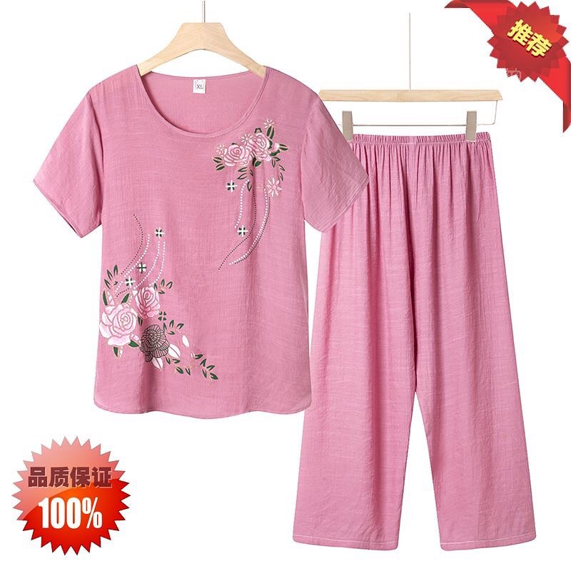 ✨PREORDER✨ Summer middle-aged and elderly grandma's cotton and linen women's tops and pants two-piece suit