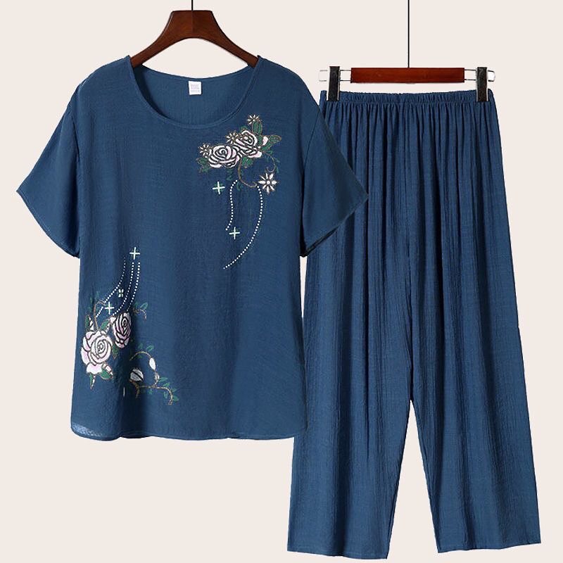 ✨PREORDER✨ Summer middle-aged and elderly grandma's cotton and linen women's tops and pants two-piece suit